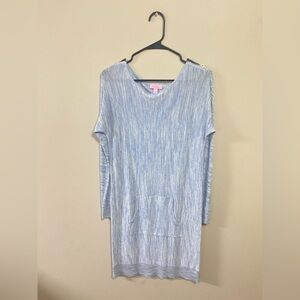 Lilly Pulitzer Size XS Jupiter Dress Lapis Blue Kangaro Pocket Wool Cotton Blend